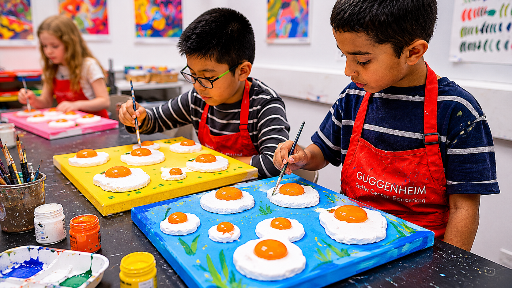 Child-made 3D canvas artwork from a Bubble Brush kids birthday party in Toronto